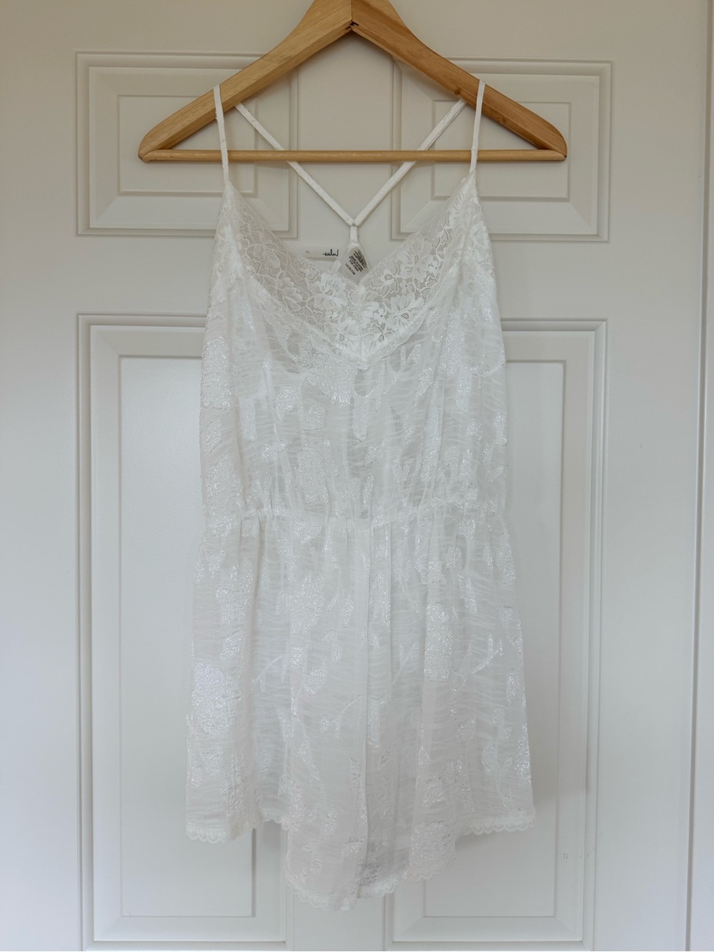 Lulu's White Lace Chemise Romper with Delicate Straps L